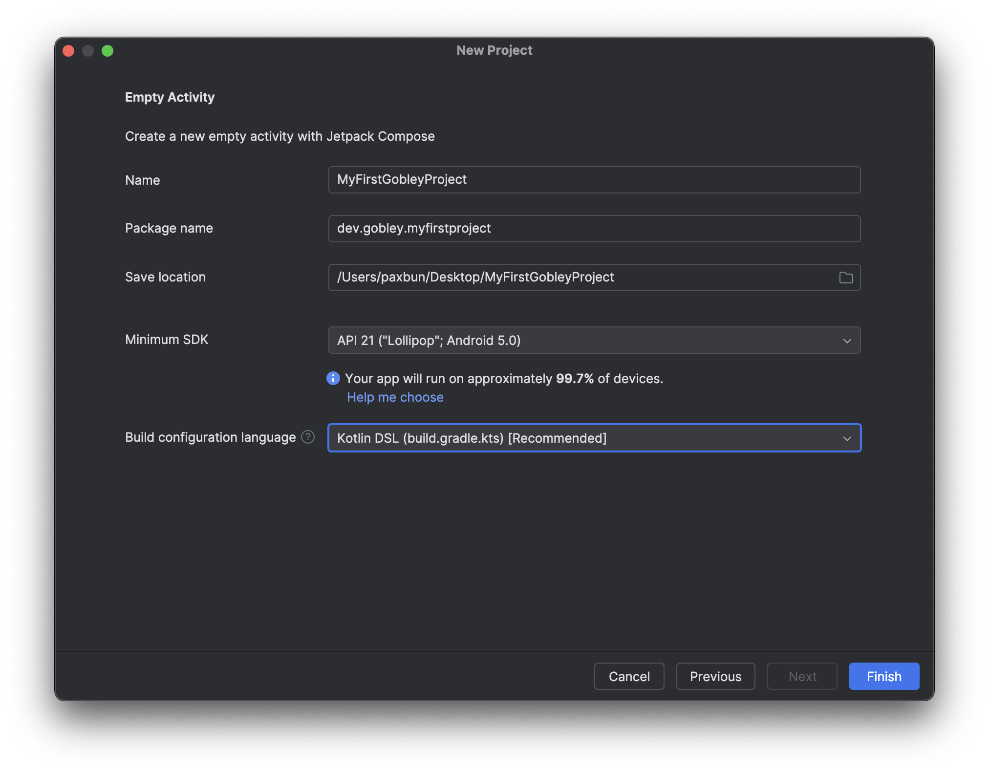 The Android studio screen after the project opened