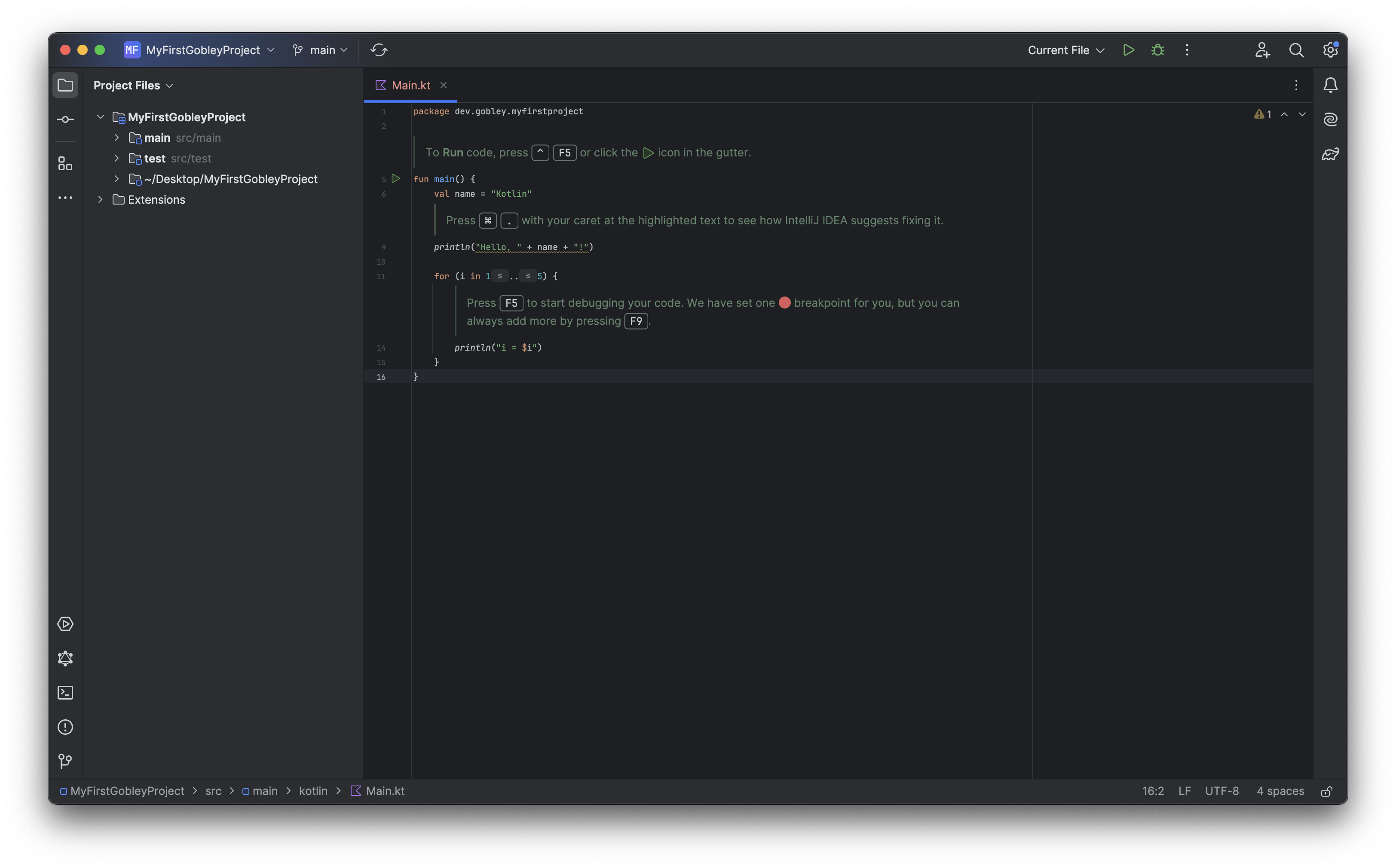 The IntelliJ IDEA screen after the project opened