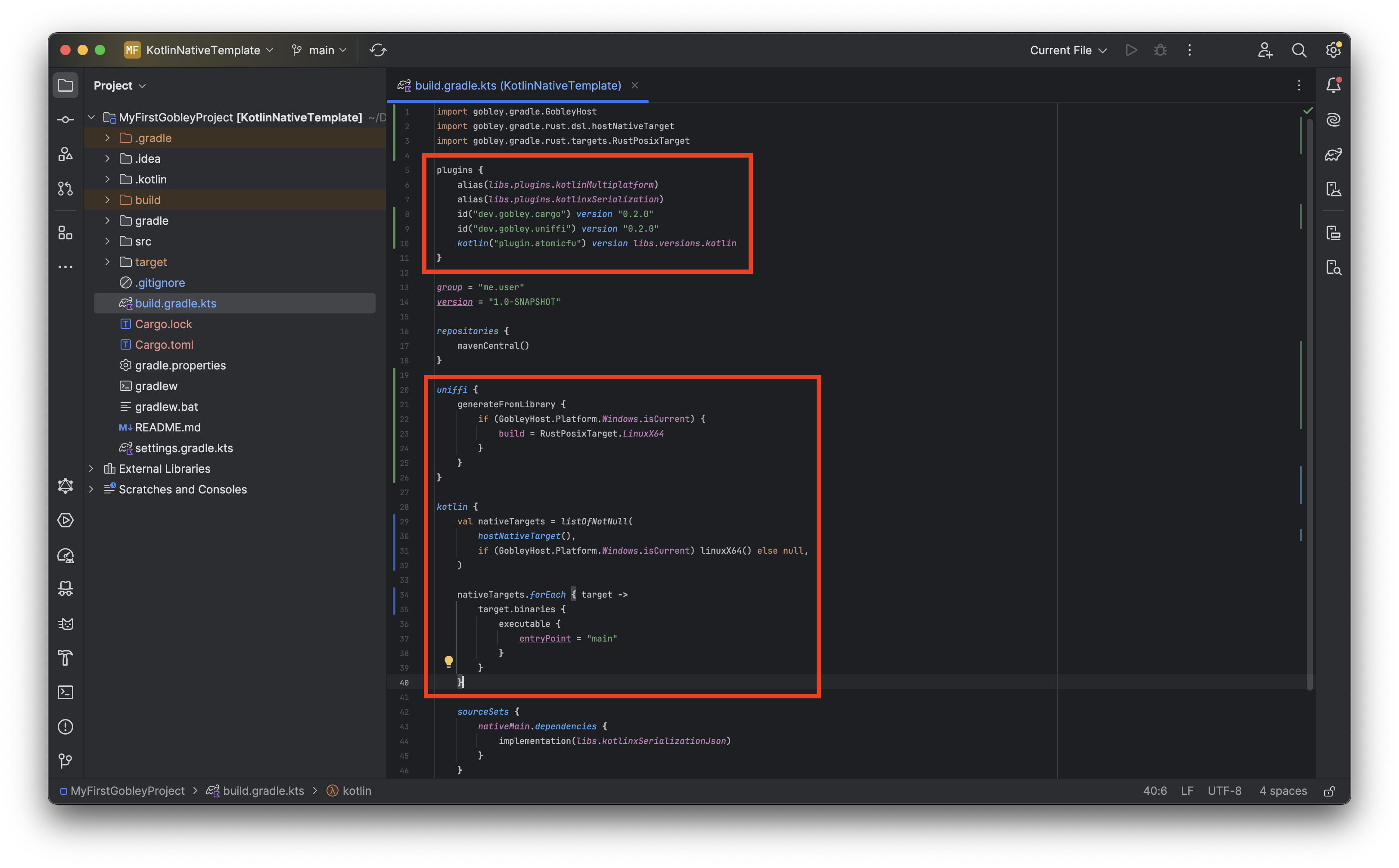 The IntelliJ screen after configuring the Gradle plugins