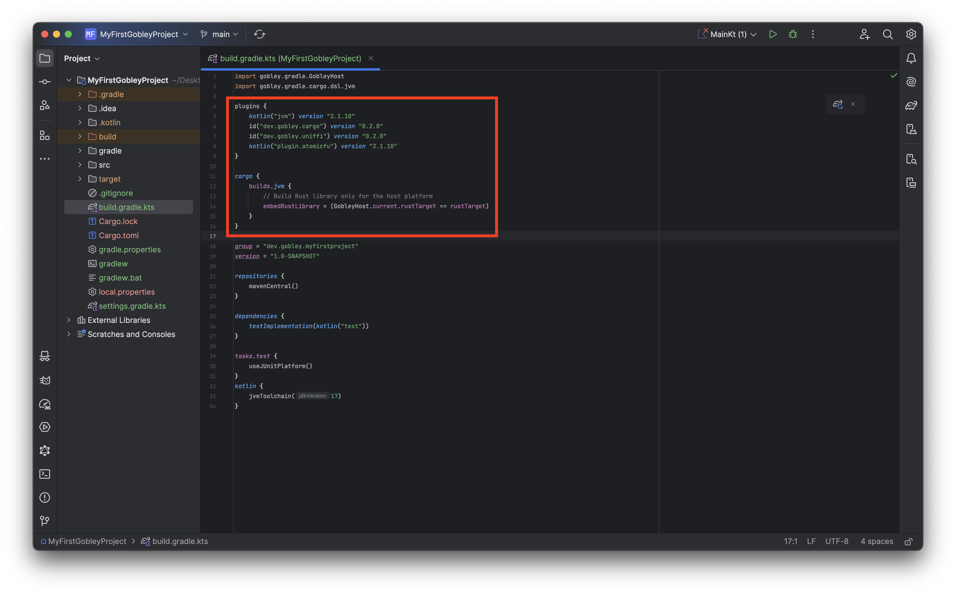 The IntelliJ screen after configuring the Gradle plugins
