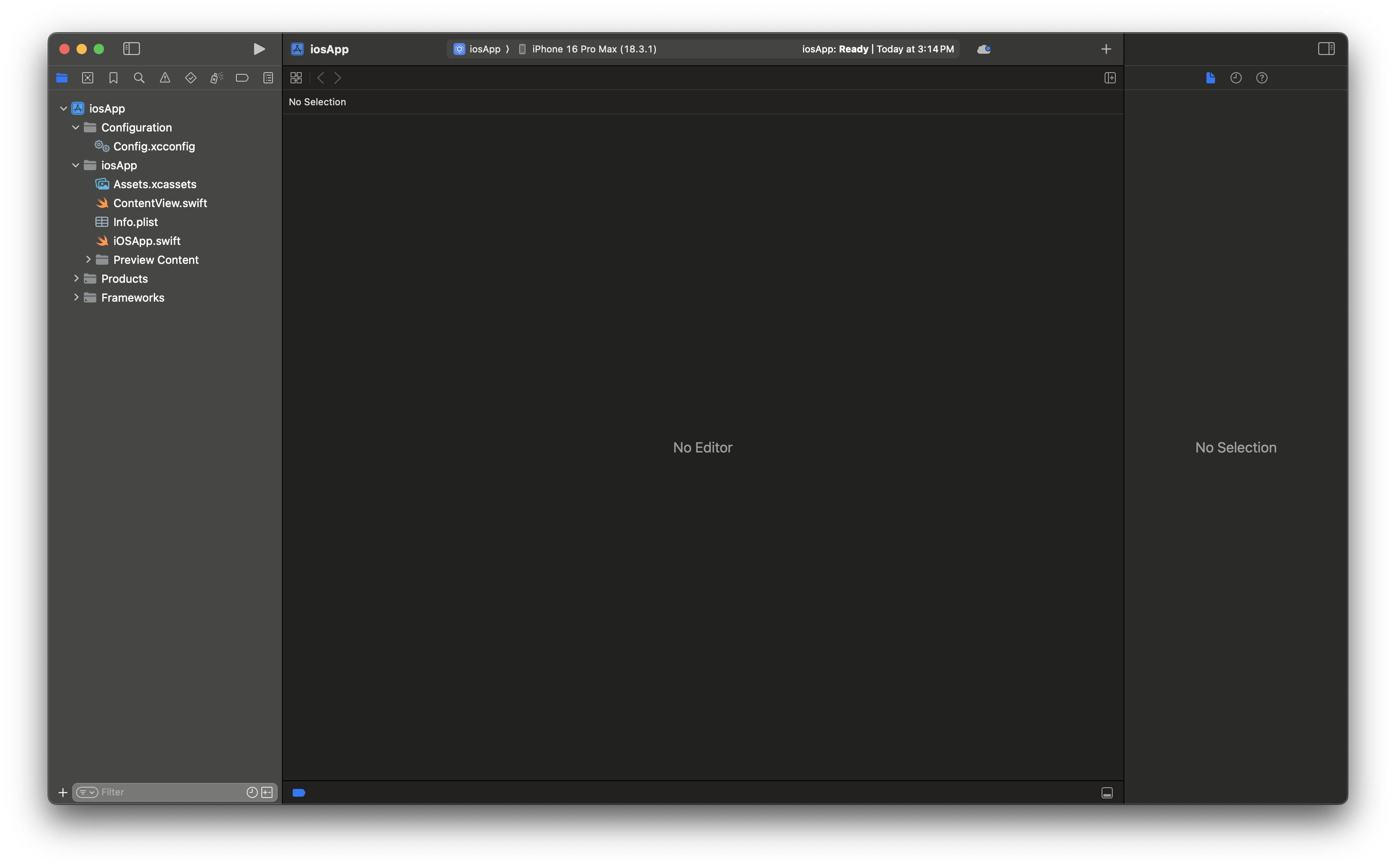 The Xcode screen after launching