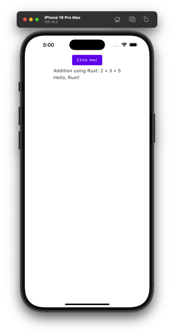 The app screen inside an iOS simulator