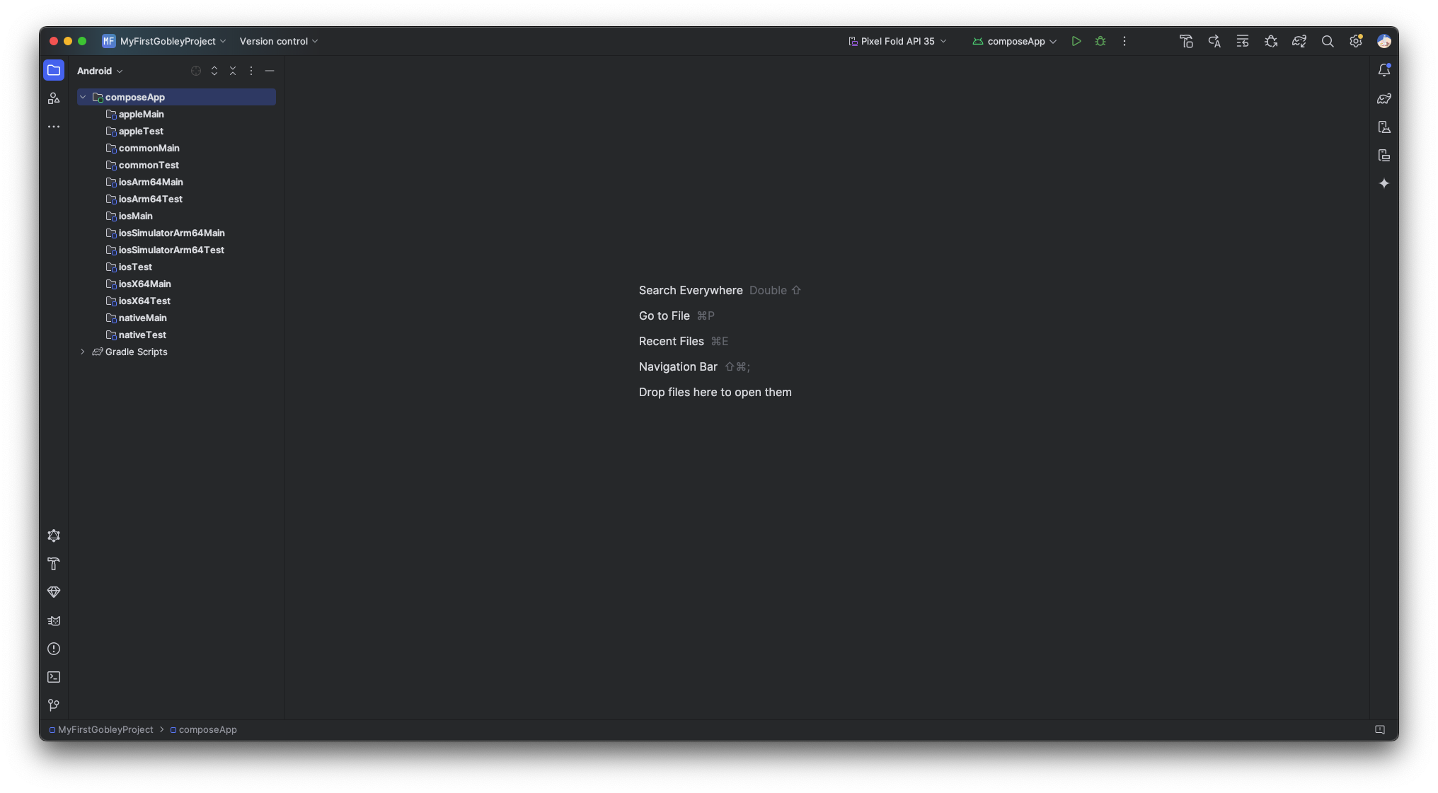 The Android Studio screen after opening the downloaded project