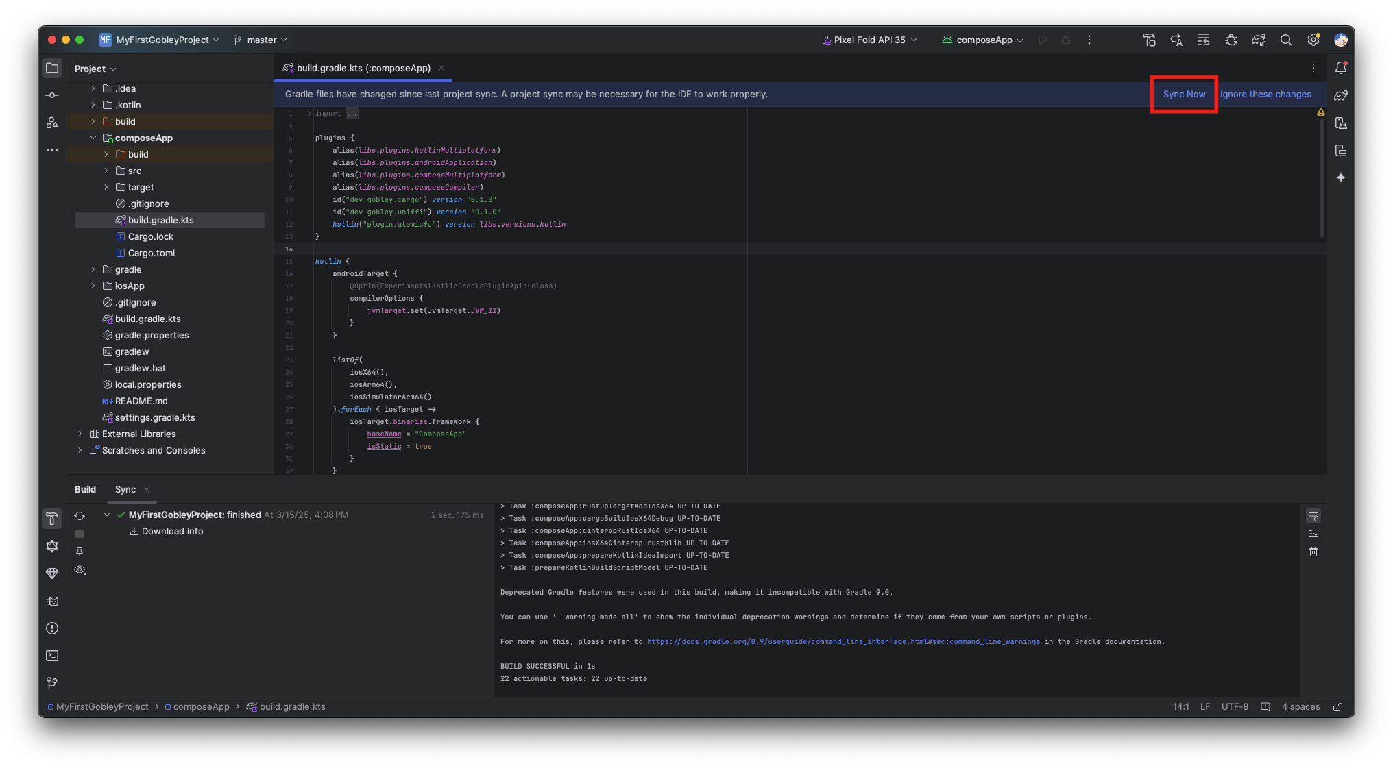 The Android Studio screen after configuring the Gradle plugins