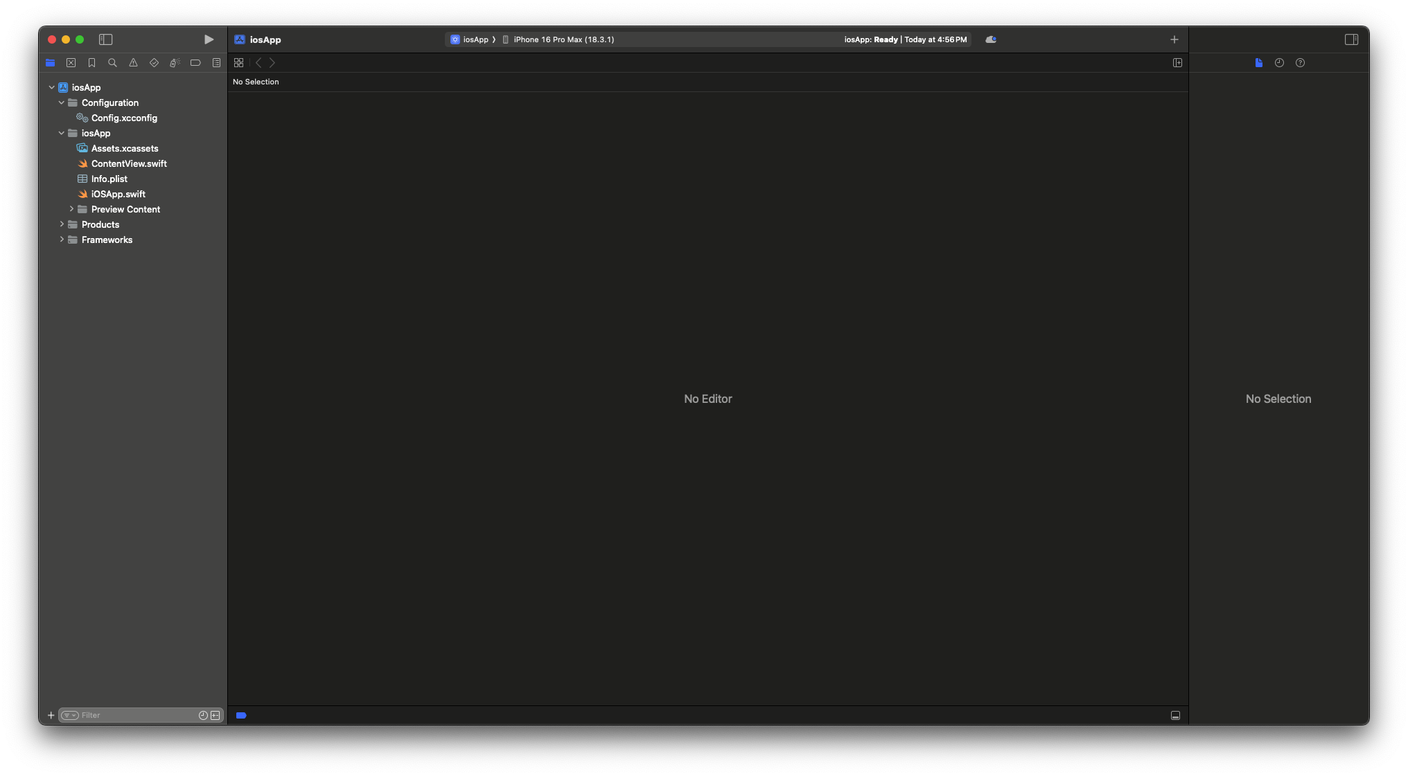 The Xcode screen after launching