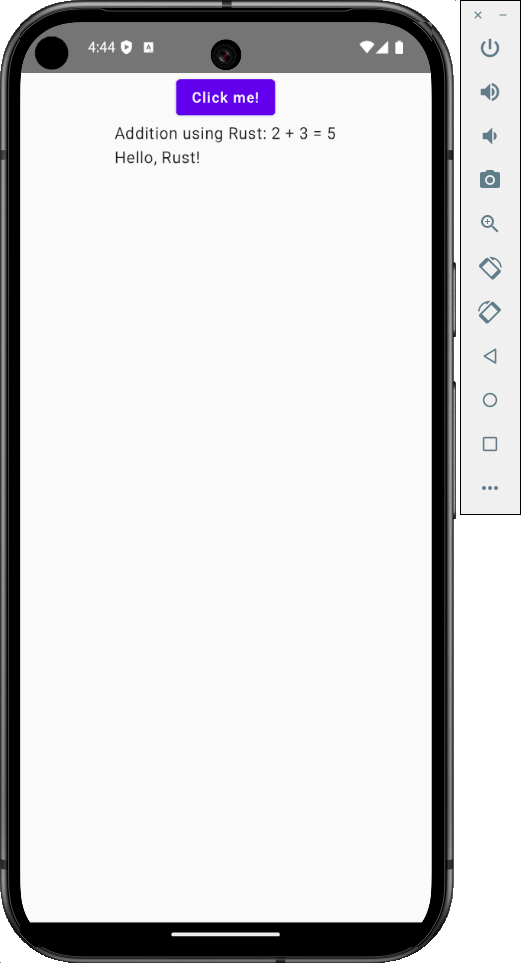 The app screen inside an Android emulator